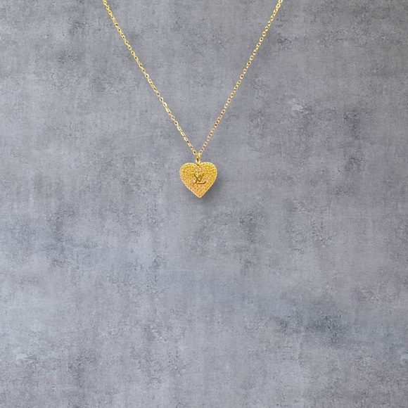 Upcycled Gold Louis Vuitton Heart Pendant Necklace - Picture 2 of 3